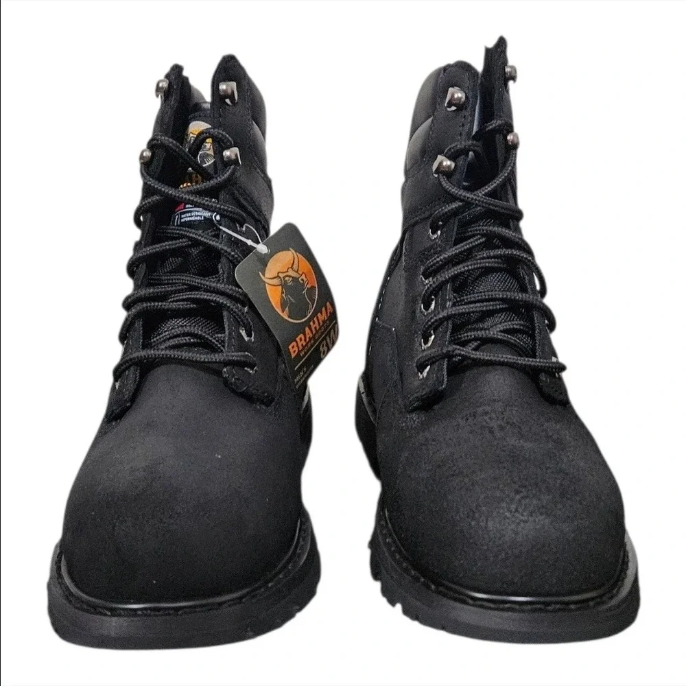 Brahma Iron Tough II Mens Steel Toe Work Boots‎ 8 W Wide Black Leather Outdoor